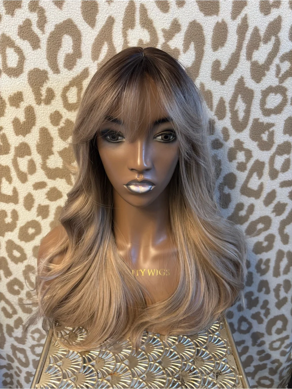 Long Layered Blonde-Brown Wig with Bangs